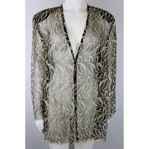 KELLY LYNN - VINTAGE WOMEN'S SHEER BLACK AND GOLD LONG SLEEVE BLOUSE - FORMAL